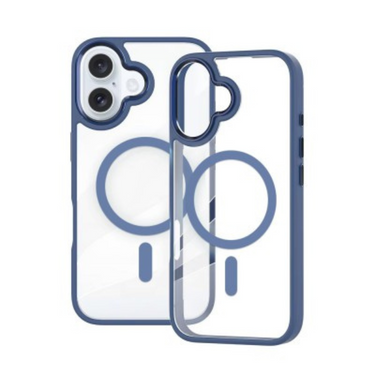 iPhone 16 Clear Hard Case Cover with Metal Camera Lens: Magnetic Design, MagSafe Compatibility, Enhanced Camera Screen Guard, Anti-Scratch Protection- Blue